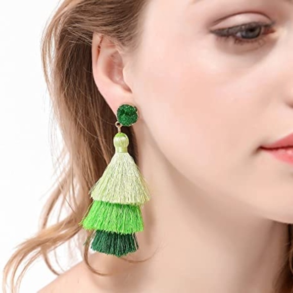 Druzy Tassel Layered Long Large Bohemian Earrings - Picture 1 of 6